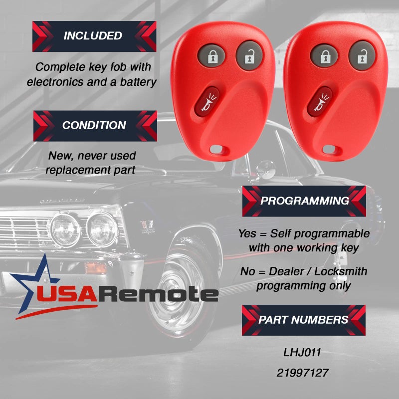 USARemote Key Fob Keyless Entry Remote fits Chevy Tahoe Suburban Silverado Avalanche Equinox SSR/GMC Sierra Yukon/Cadillac Escalade/Hummer H2 / Pontiac Torrent/Saturn Vue (LHJ011 Red), Set of 2 - Image 3